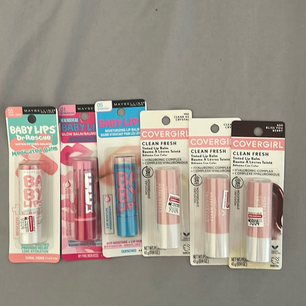 Assorted Lip Balm ( unopened in original packaging) Maybelline and Covergirl